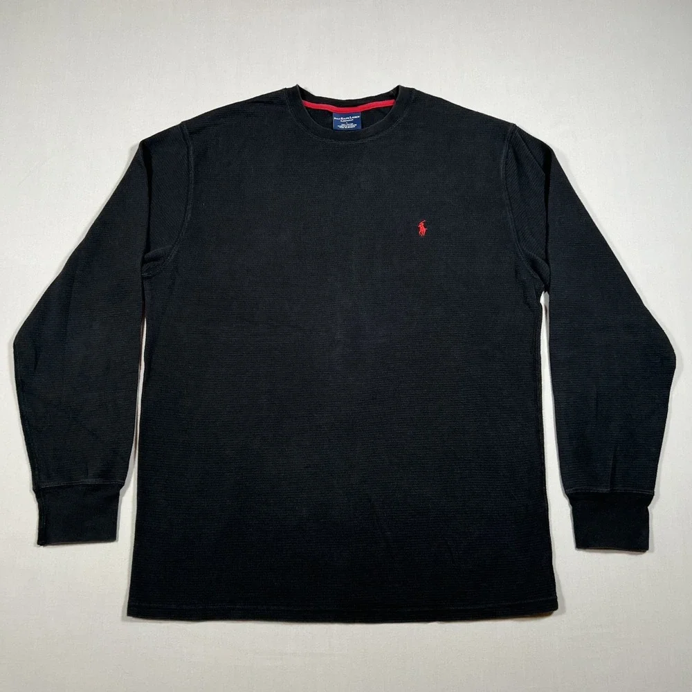 Polo Ralph Lauren Men's Black Waffle Knit Thermal Long Sleeve T-Shirt Size L